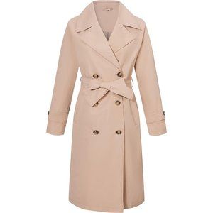 Women Trench Coats Double-Breasted Spring and Fall Fashion Jacket Belted-Beige